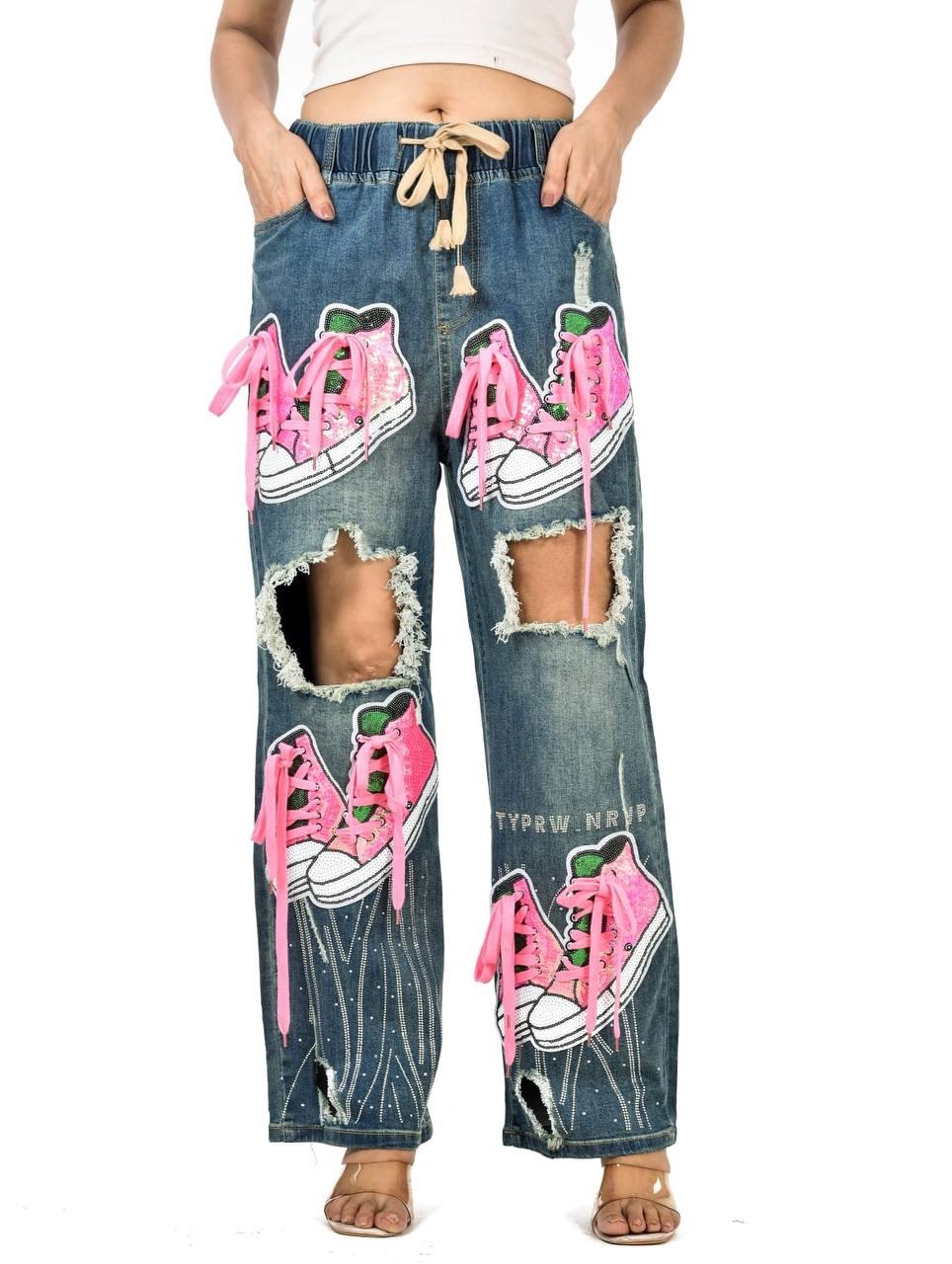 Sequence work shoe jeans jaggings