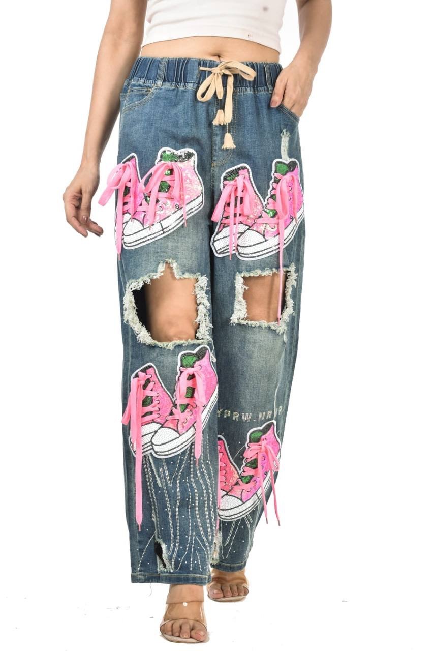 Sequence work shoe jeans jaggings