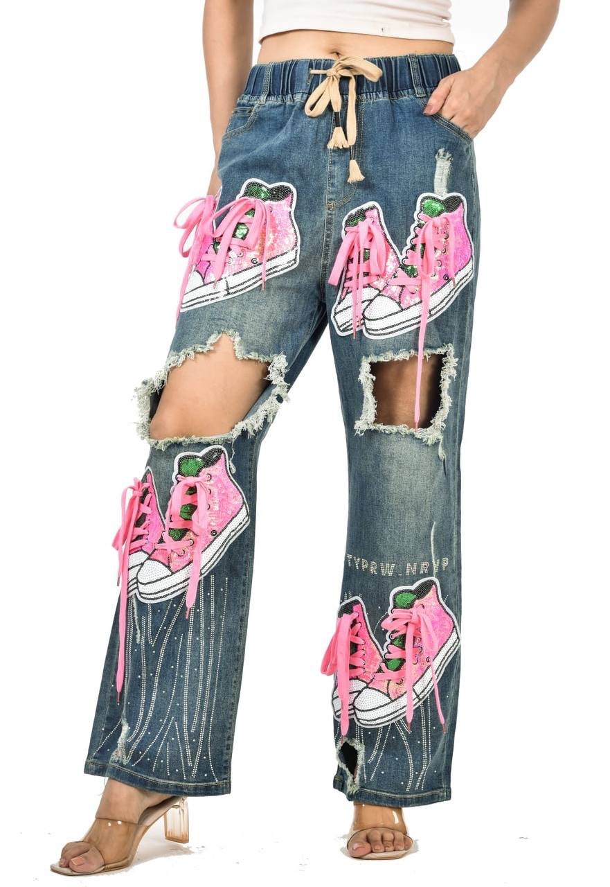 Sequence work shoe jeans jaggings
