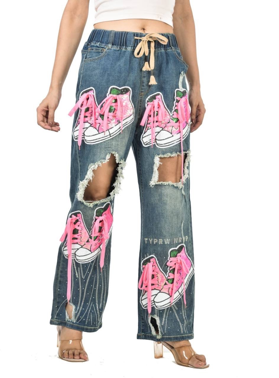 Sequence work shoe jeans jaggings