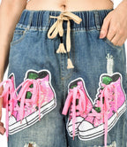 Sequence work shoe jeans jaggings