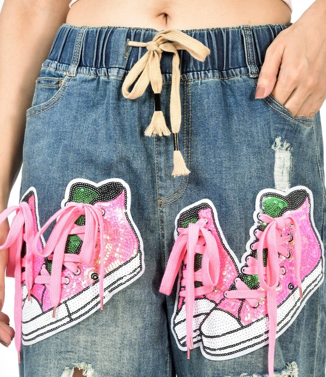 Sequence work shoe jeans jaggings