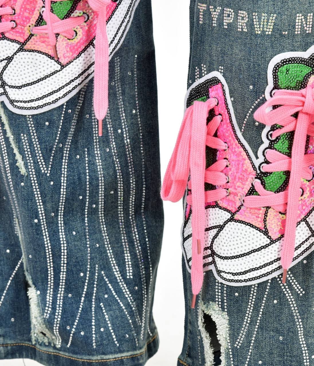 Sequence work shoe jeans jaggings