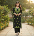 Grn Black Base Original Lakhnavi Kurti