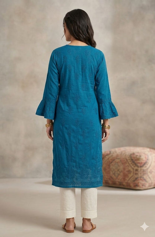 Blu Plain Original Lakhnavi Angrakha Kurti