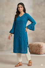 Blu Plain Original Lakhnavi Angrakha Kurti