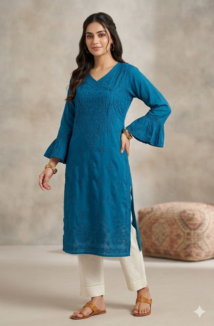 Blu Plain Original Lakhnavi Angrakha Kurti