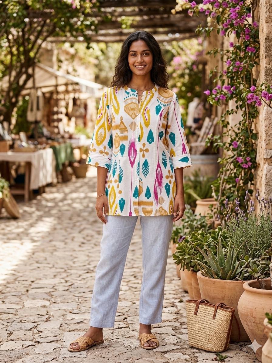 Ylw Ikkat Print Kurti