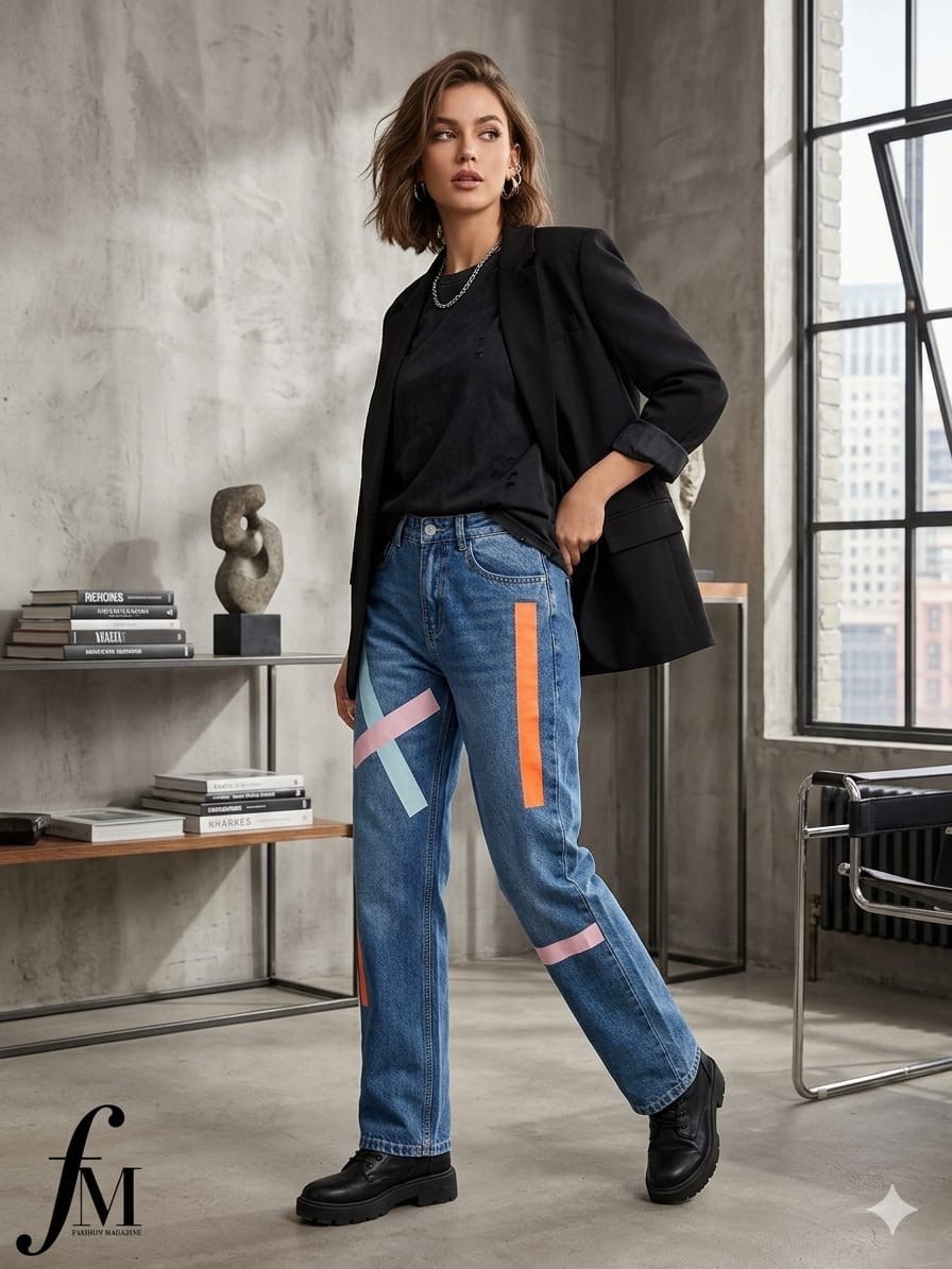 rainbow straight fit jeans