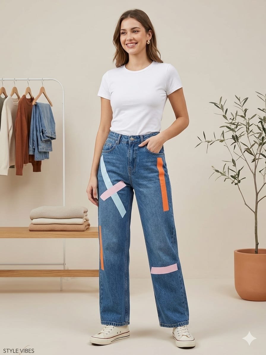 rainbow straight fit jeans