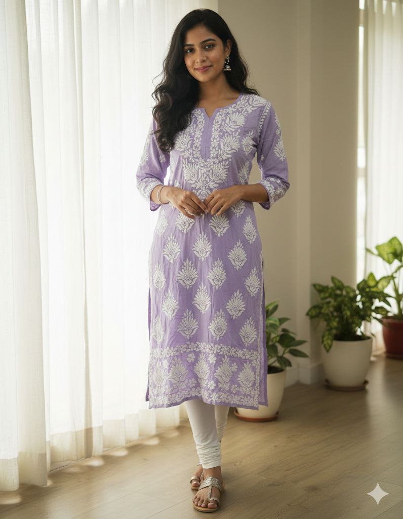 Lavender Original Lakhnavi Kurti
