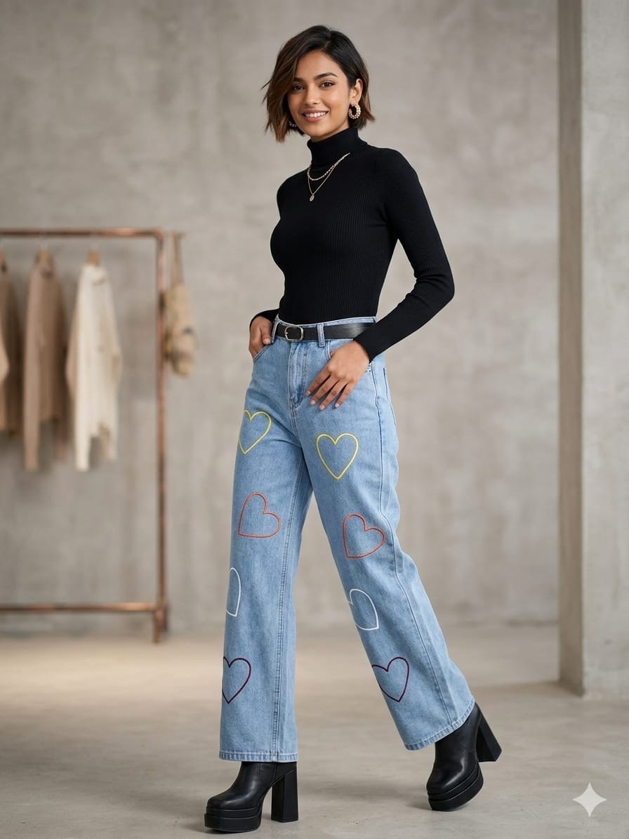 heart straight fit jeans