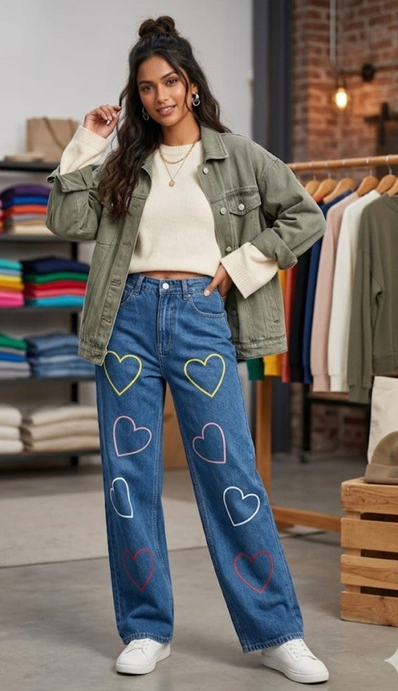heart straight fit jeans