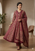 Red Bagru Print Suit