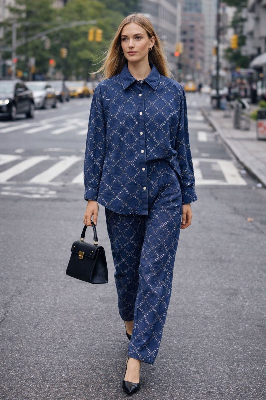 Stone tetra denim co-ord set