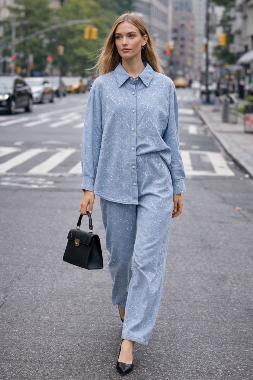 Stone tetra denim co-ord set
