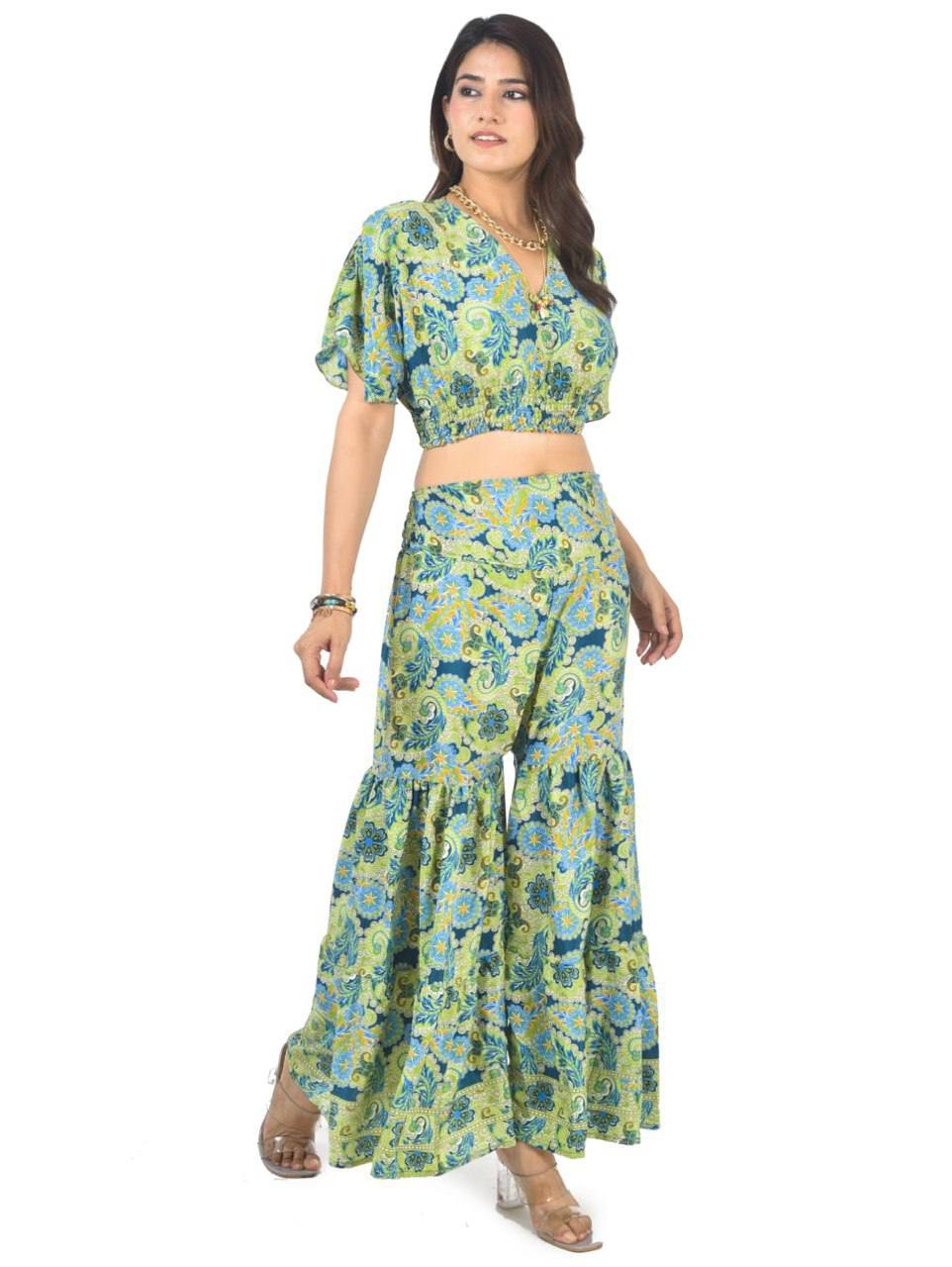 KYLIE GRN SHARARA CO-ORD SET