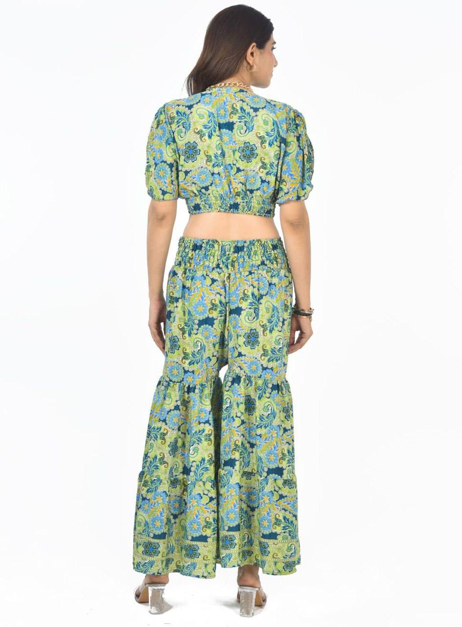 KYLIE GRN SHARARA CO-ORD SET