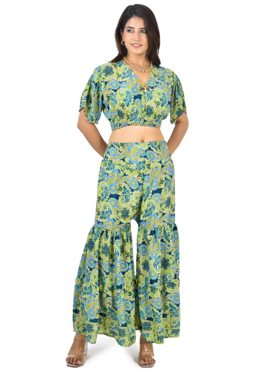 KYLIE GRN SHARARA CO-ORD SET