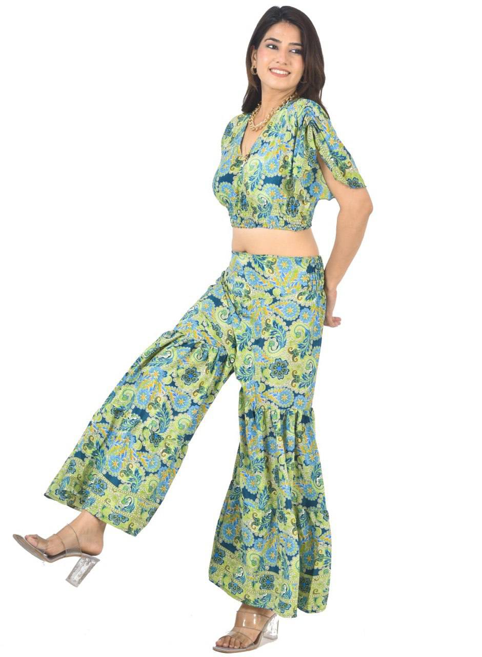 KYLIE GRN SHARARA CO-ORD SET