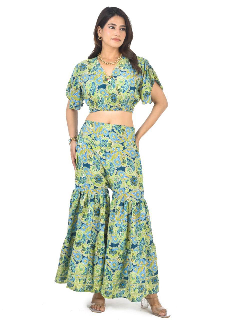 KYLIE GRN SHARARA CO-ORD SET