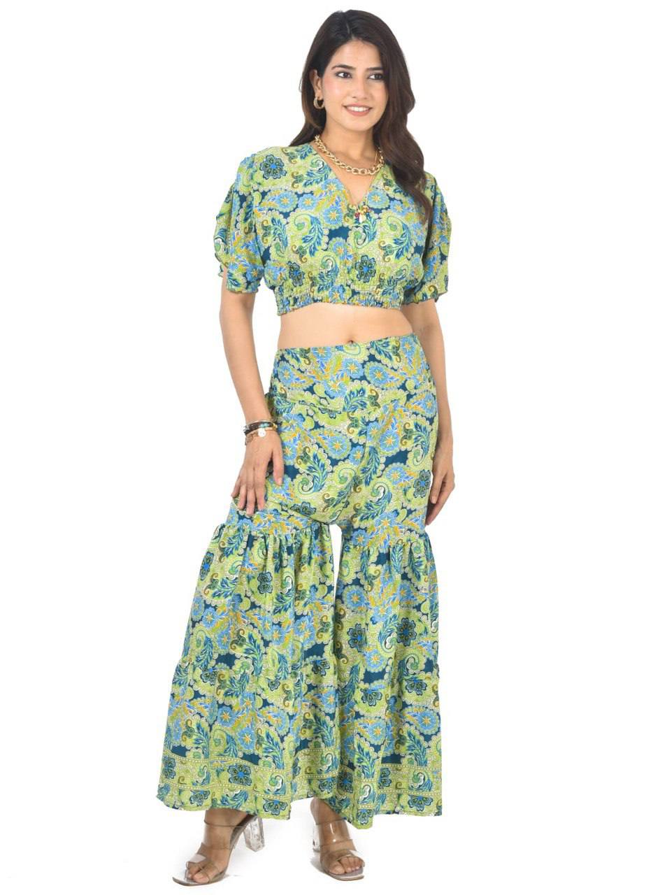 KYLIE GRN SHARARA CO-ORD SET