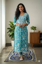 Grn Printed Original Lakhnavi Kurti