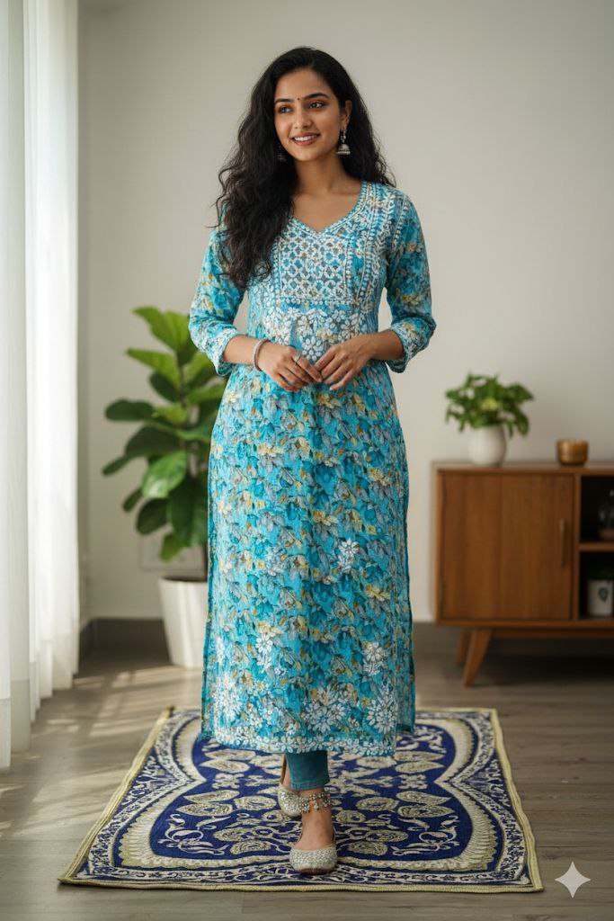 Grn Printed Original Lakhnavi Kurti