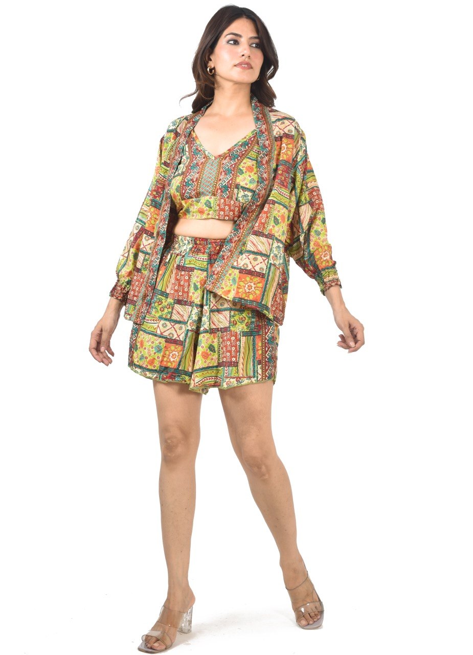 NORA 3-PIECE(GR-R) SHORT CO-ORD SET