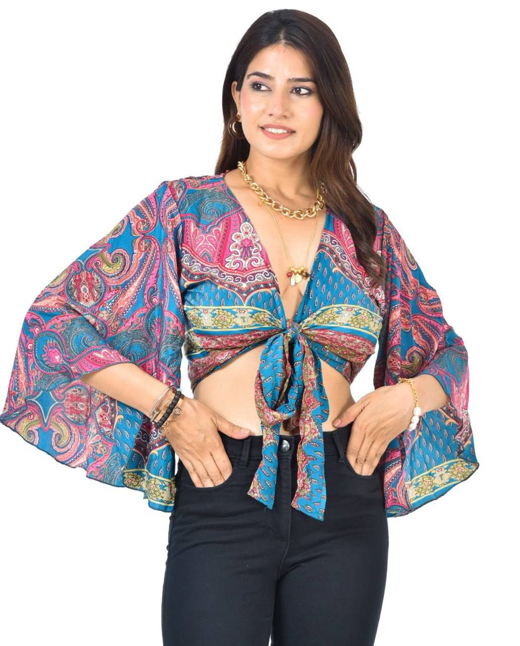 Ada pink tie-up crop top