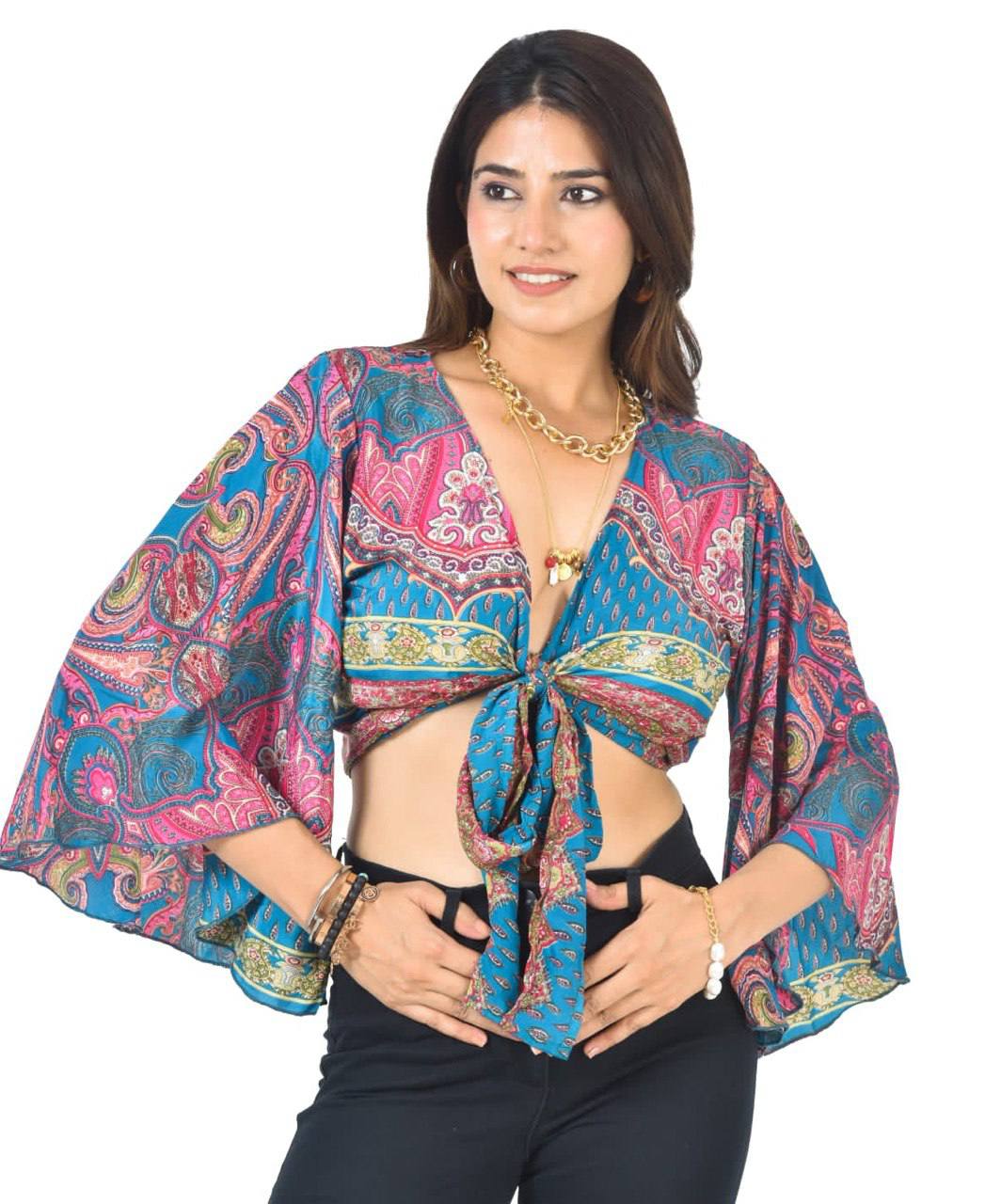 Ada pink tie-up crop top