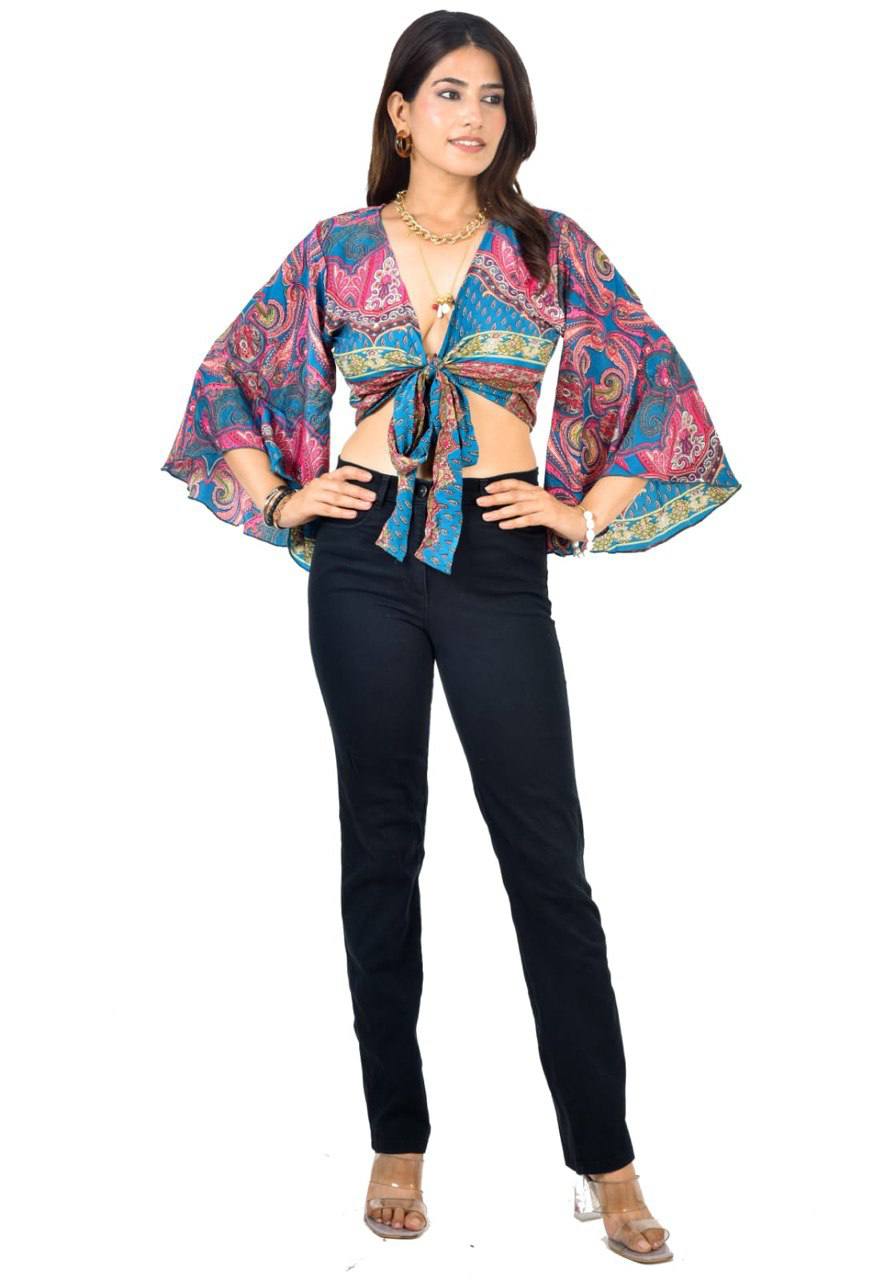 Ada pink tie-up crop top
