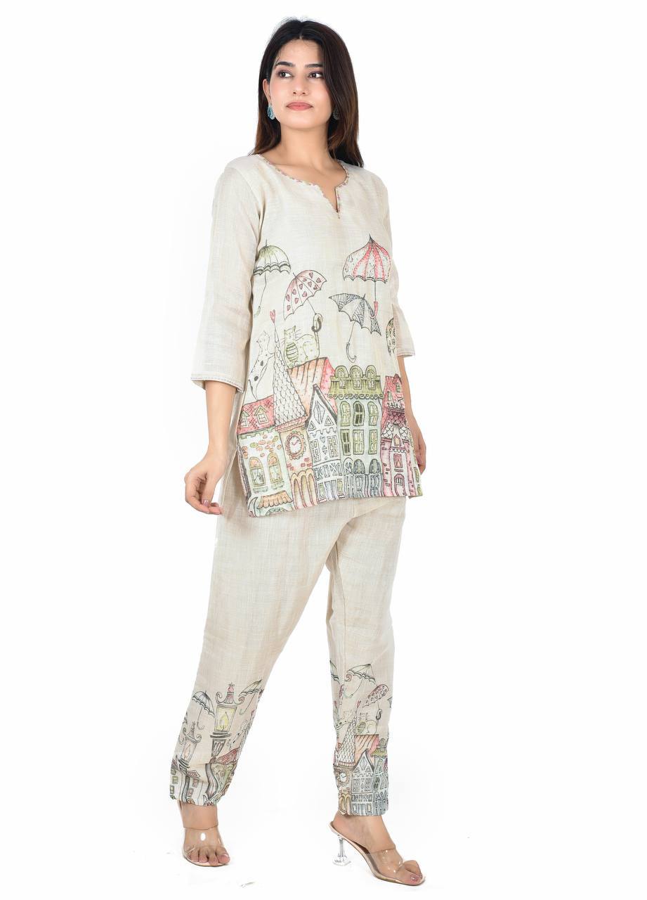 Cream Embro Co-Ord Set