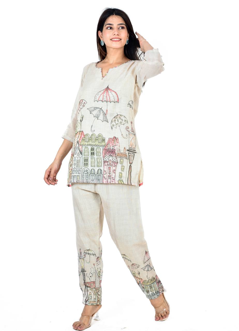 Cream Embro Co-Ord Set