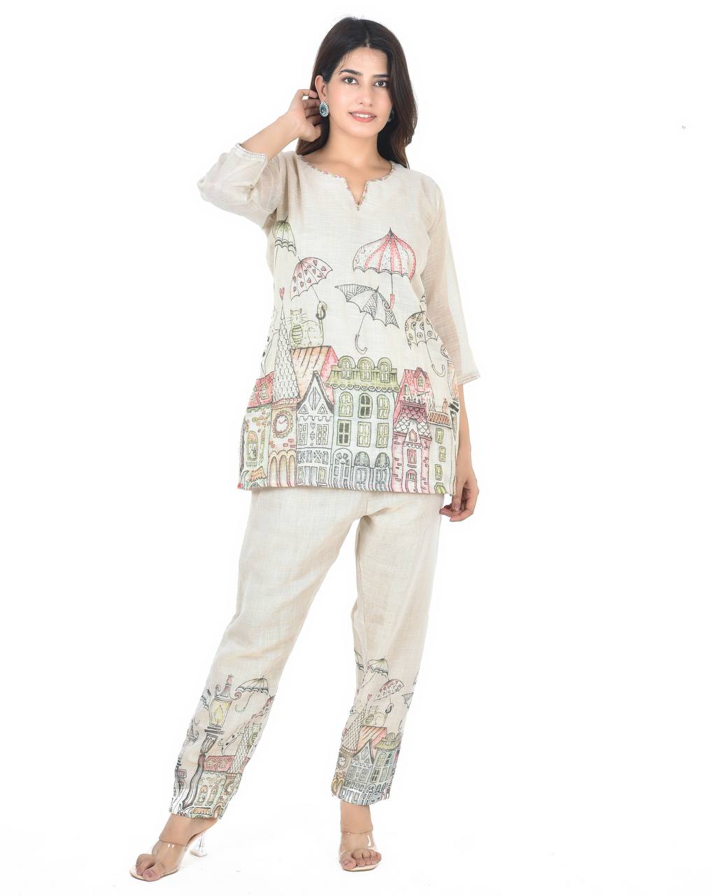 Cream Embro Co-Ord Set