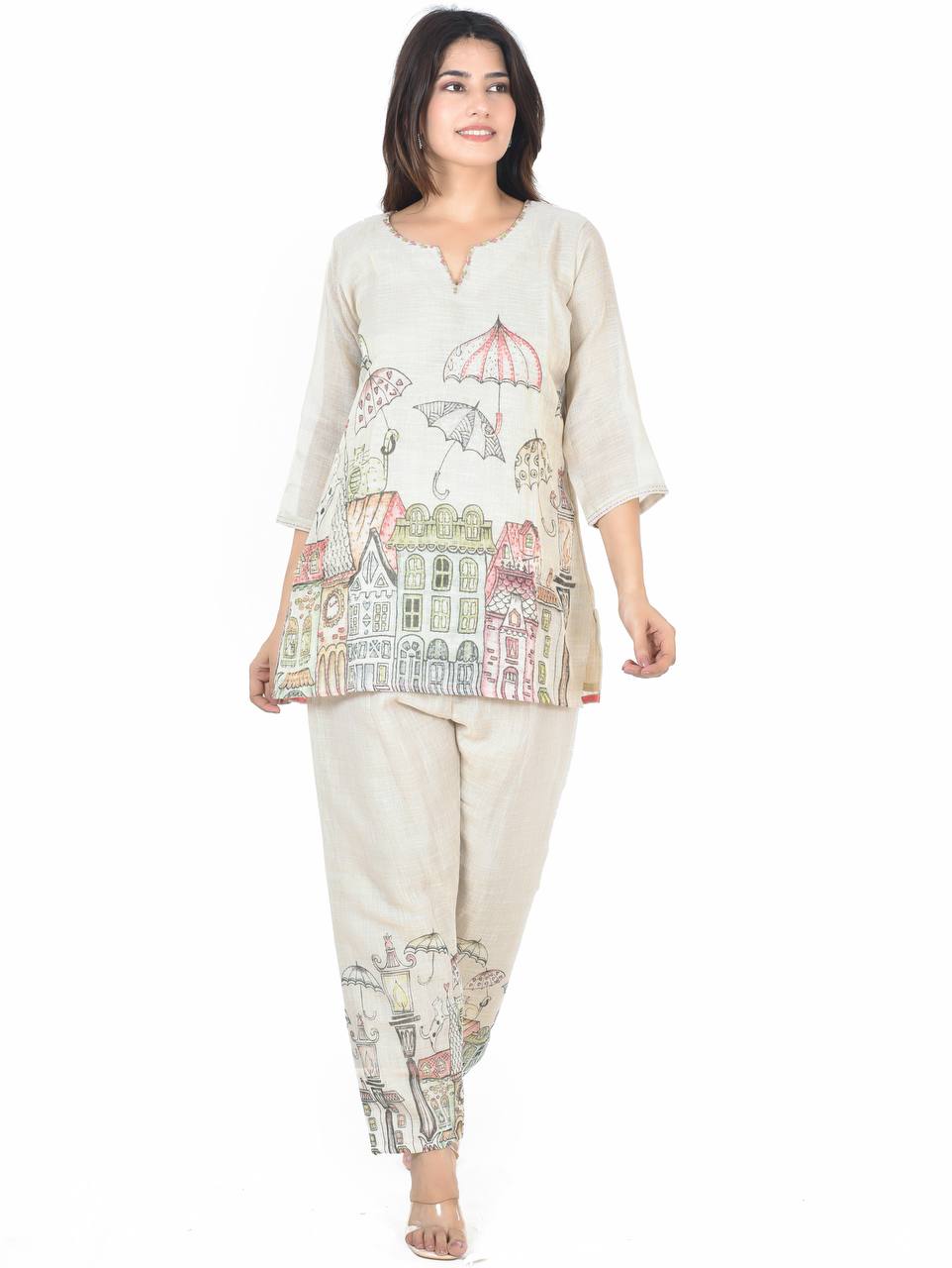 Cream Embro Co-Ord Set