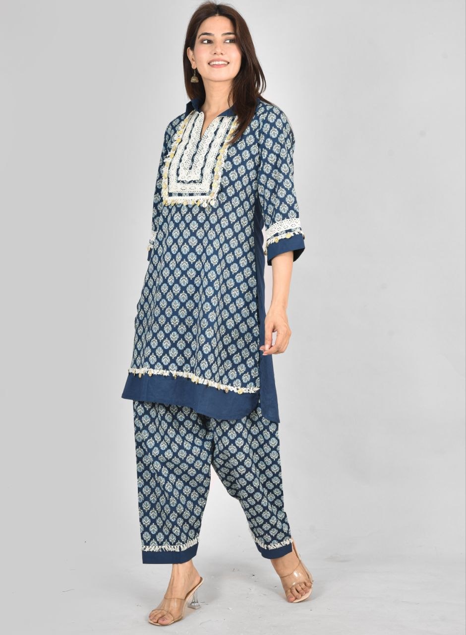 Indigo Bagroo Lace Co-Ord Set