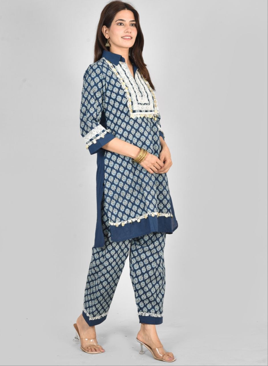 Indigo Bagroo Lace Co-Ord Set