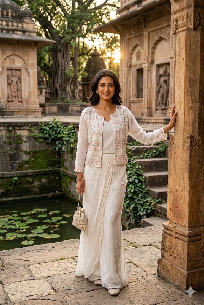 Off White Harnika Indo-Western Suit