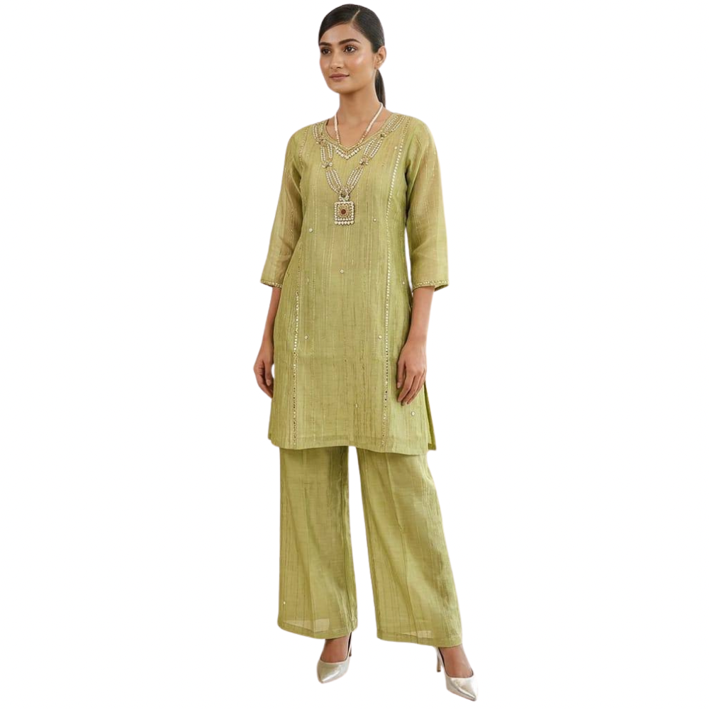 Green necklace co-ord set suit